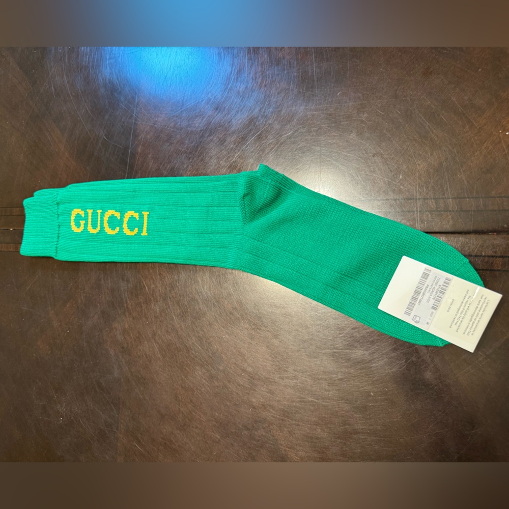 New Authentic Gucci Logo Socks Green Size M - Picture 6 of 10